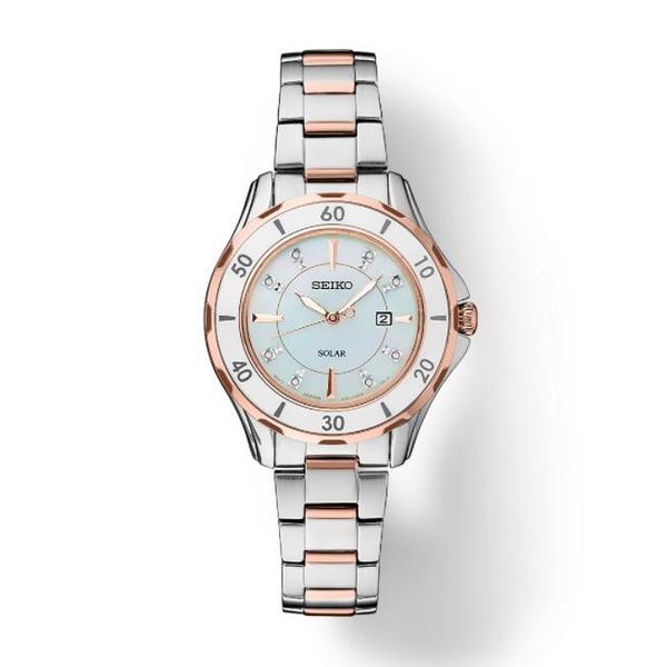 Seiko 精工 Diamonds系列 SUT340 珍珠贝母镶钻太阳能女表1219元