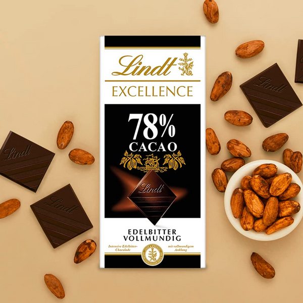 Lindt 瑞士莲 78%可可 特级黑巧克力100g*10排166.96元