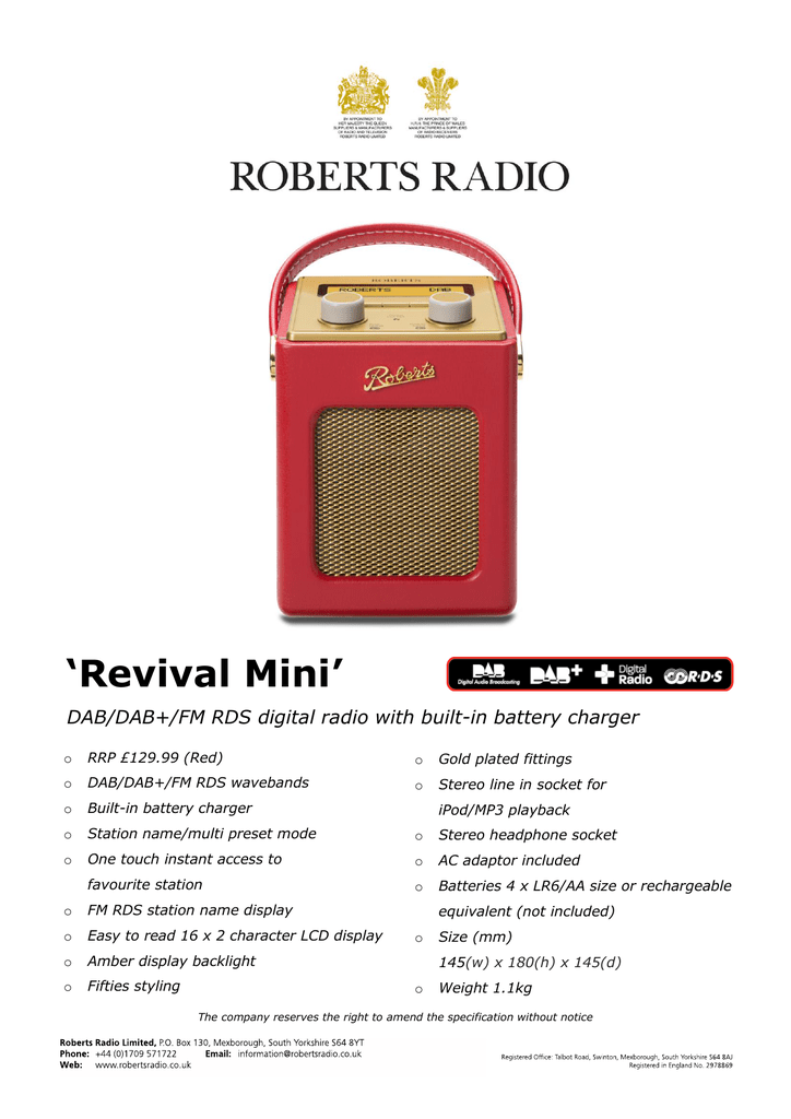 Roberts Radio Revival Mini DAB/DAB+/FM 复古迷你便携收音机945.82元