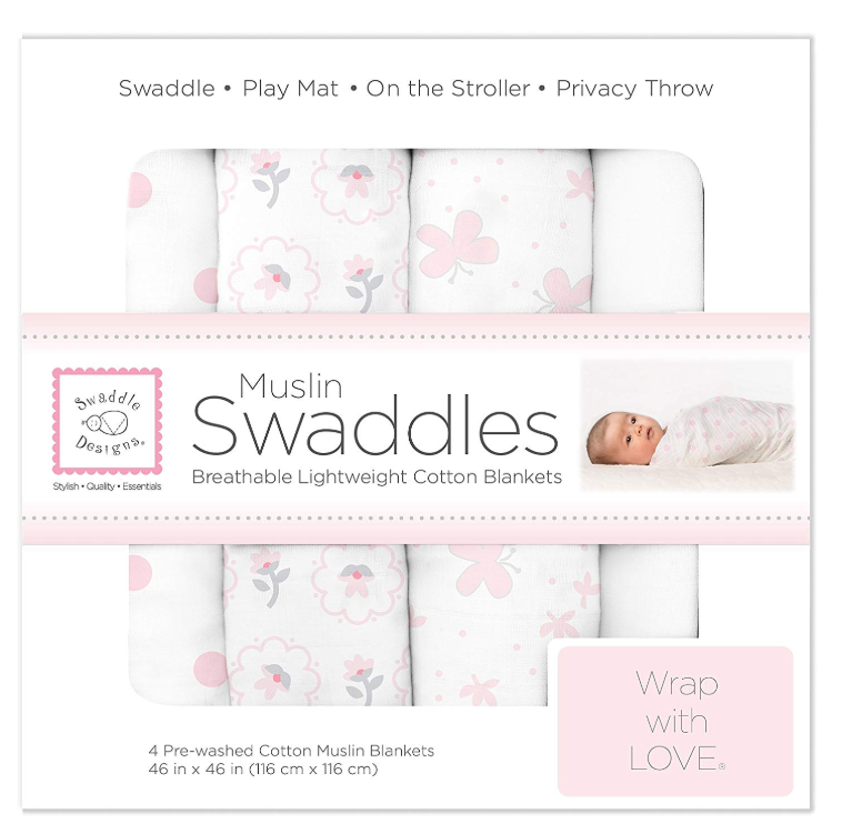 SwaddleDesigns Muslin细棉 婴儿包巾/抱毯 4条装209元