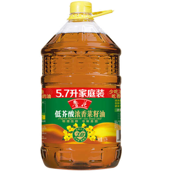 非转基因物理压榨，鲁花 低芥酸浓香菜籽油 5.7L74.9元（双重优惠）