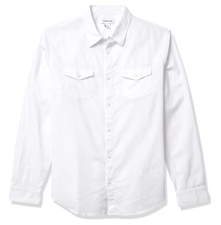 Calvin Klein 卡尔文·克莱因 男士亚麻棉长袖衬衫 S码118元