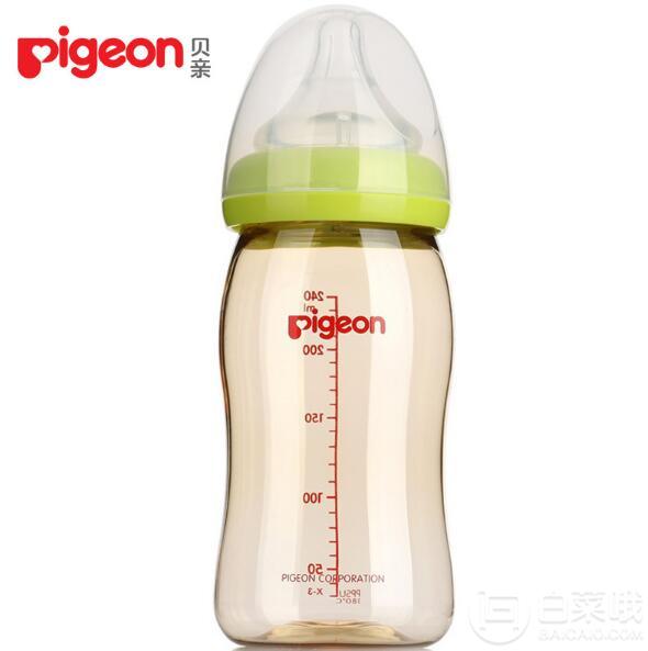 PIGEON 贝亲 自然实感 宽口径PPSU奶瓶配硅胶M奶嘴 绿色 240ml*4个新低170元包邮