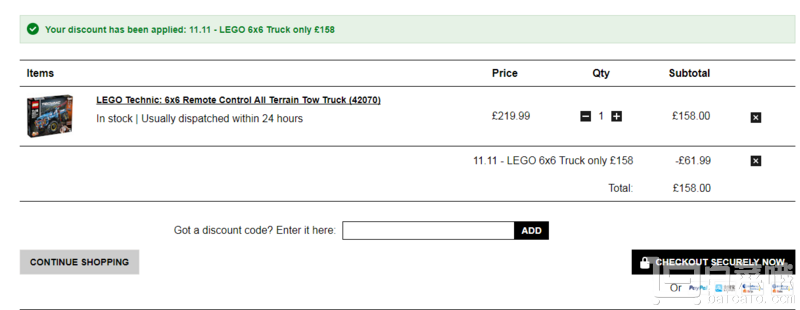17年旗舰，Lego 乐高 科技系列 42070 6X6全时驱动牵引卡车 新低£158 免费直邮到手￥1384