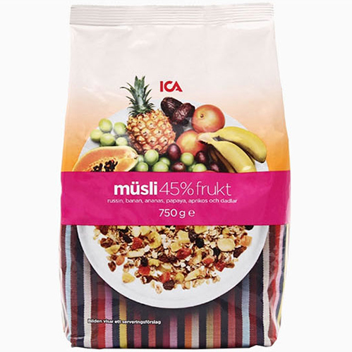 瑞典进口，ICA 爱西爱 45%混合水果燕麦片 750g*7袋￥122.32含税包邮