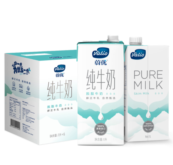 VALIO 芬兰蔚优 澳大利亚进口 脱脂牛奶 UHT纯牛奶 1L*6盒 *4件130元包邮（合32.5元/件）