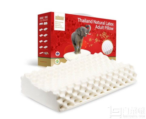 限prime会员，TAIPATEX 天然泰国乳胶 按摩舒适减压枕￥195包邮（￥390 下单5折）
