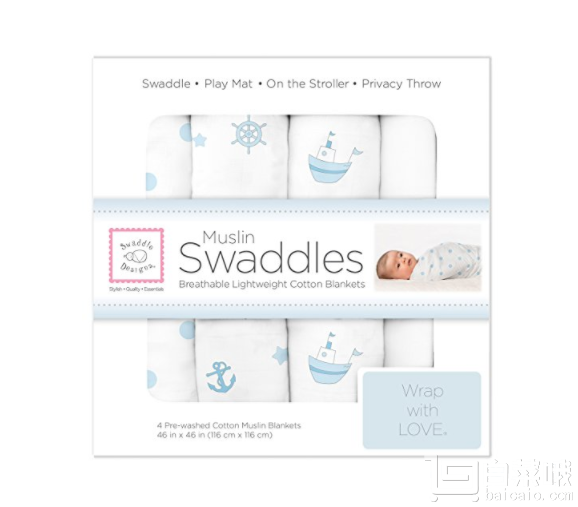 SwaddleDesigns Muslin细棉 婴儿包巾/抱毯 4条装 Prime会员凑单免费直邮含税到手新低￥186