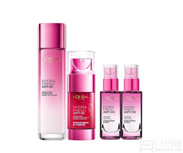 镇店之宝，L'OREAL PARIS 巴黎欧莱雅 清润葡萄籽系列（精华膜力水130ml+膜力双重精华露50ml+保湿乳液50ml*2）￥169包邮