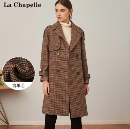 La Chapelle 拉夏贝尔 10017968 千鸟格毛呢大衣299元包邮（双重优惠）