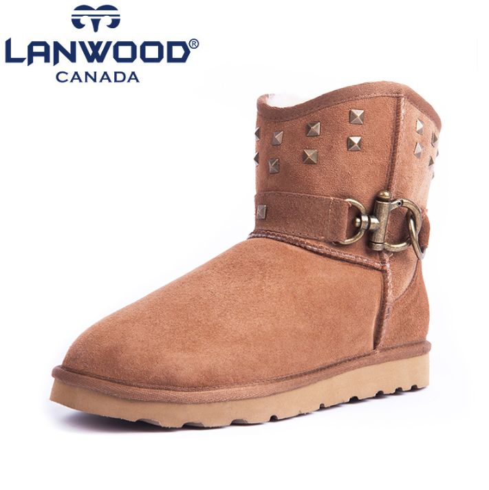 加拿大Lanwood 澳洲羊皮毛一体铆钉情侣雪地靴 多色228元包邮（需领券）