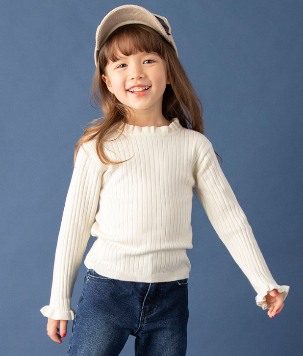 日本超高人气童装品牌 petit main 儿童花边领口甜美毛衣99元包邮（需领券）