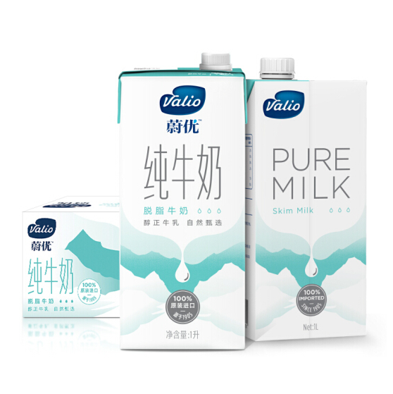 VALIO 芬兰蔚优 澳大利亚进口 脱脂牛奶 UHT纯牛奶 1L*12盒*2件 112.4元新低4.68元/L（双重优惠）