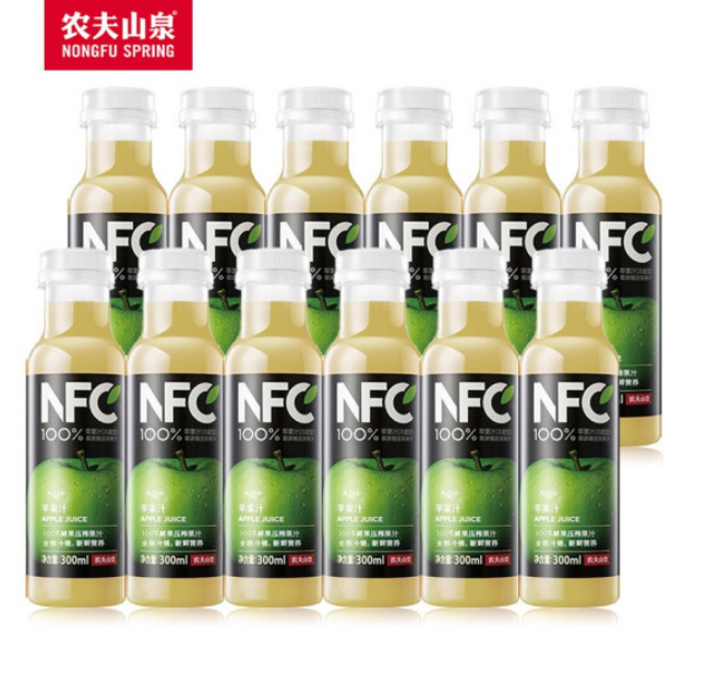 农夫山泉 NFC苹果汁 300ml*12瓶74.9元包邮（双重优惠）