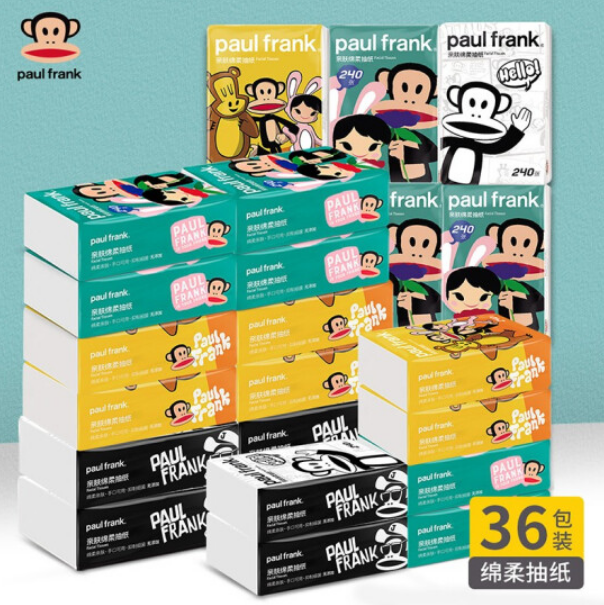 Paul Frank 大嘴猴 亲肤绵柔抽纸 4层60抽*36包34.9元包邮（需领券）