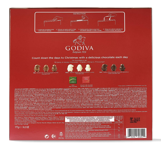 Godiva 歌帝梵  圣诞日历巧克力礼盒 177g/24粒137.87元