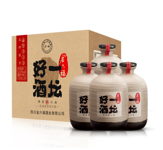 Plus会员，金六福 一坛好酒 40.8度浓清兼香型白酒500mL*4瓶 赠梁大侠40度青春版小酒100mL*6瓶580元包邮（双重优惠）