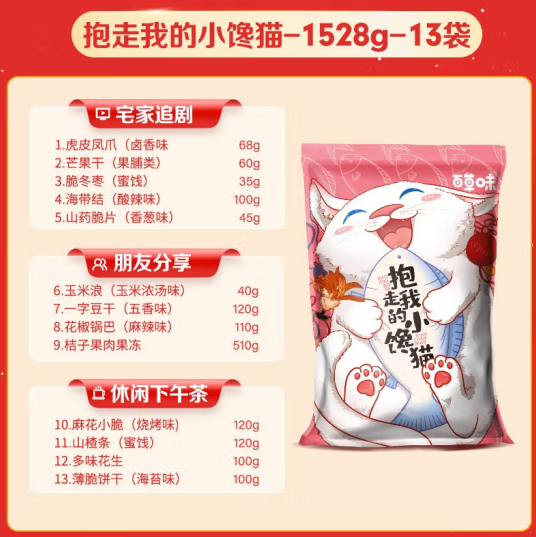 百草味 巨型零食大礼包 1555g48元包邮（双重优惠）