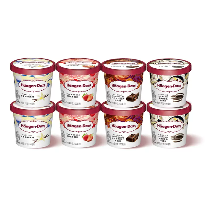 Haagen-Dazs 哈根达斯 冰淇淋（巧克力味+草莓味+香草味+曲奇味）81g*8杯139元包邮（17.3元/杯）