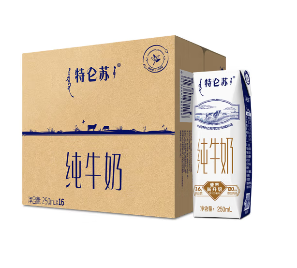 蒙牛 特仑苏 全脂纯牛奶礼盒装 250ml*16盒*3件110.38元（36.79元/箱）