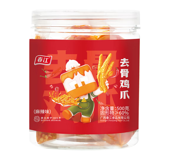 春江 麻辣味脱骨鸡爪 500g*2罐44.9元包邮（需领券）