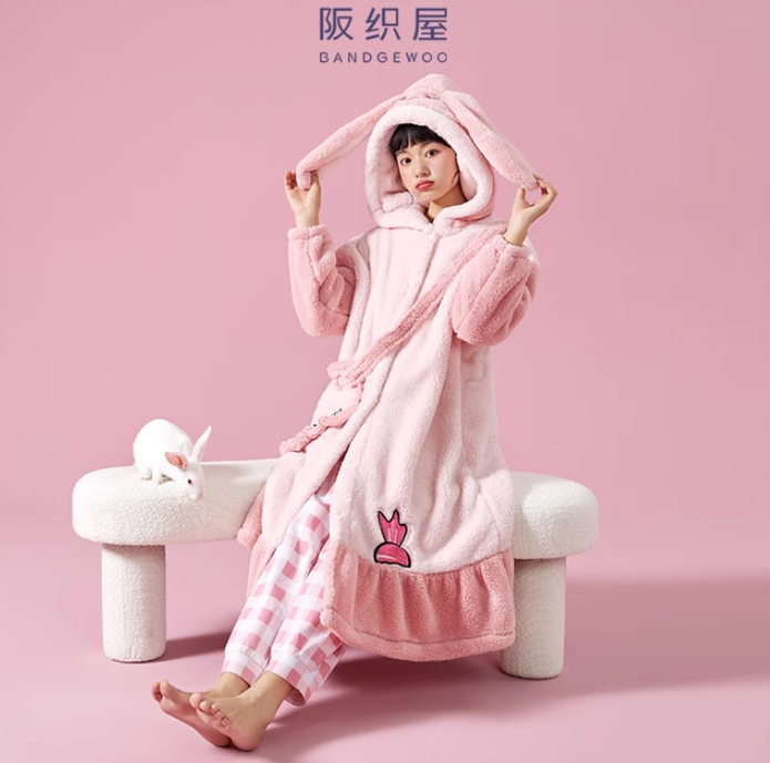 阪織屋 女士兔子中長款睡袍家居服 2色99元包郵（需領(lǐng)券）