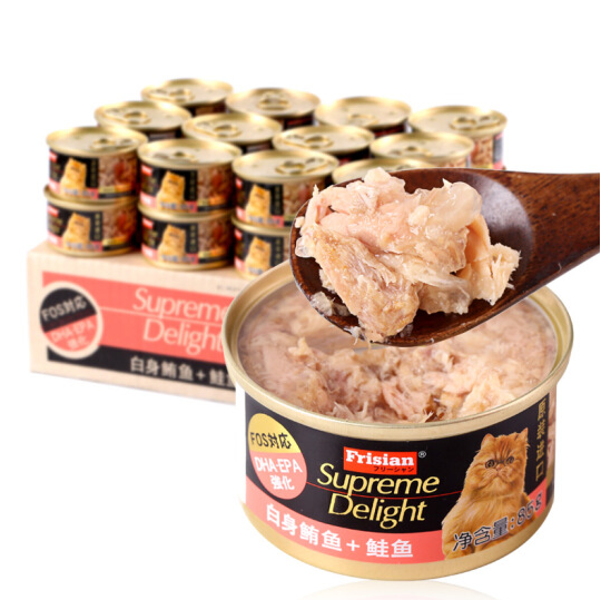 泰国进口，frisian 富力鲜 猫罐头 白身鲔鱼+鲑鱼 85g*24罐*2件 186元包邮93元/件（需领券）