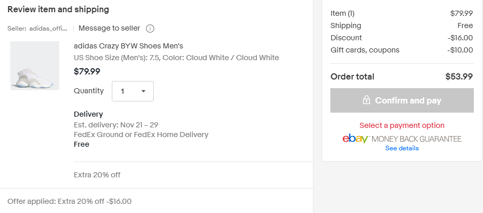 adidas 阿迪达斯 Crazy BYW 男款天足篮球鞋 .99（双重优惠）到手475元