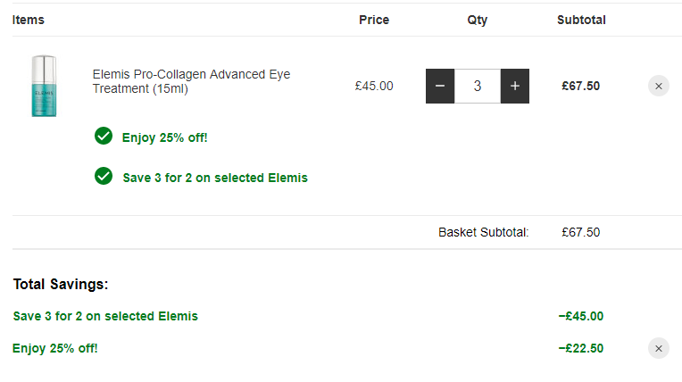 ELEMIS 艾丽美 全线买3免1+额外75折，骨胶原修复眼部精华15ml £22.5凑单直邮到手198元
