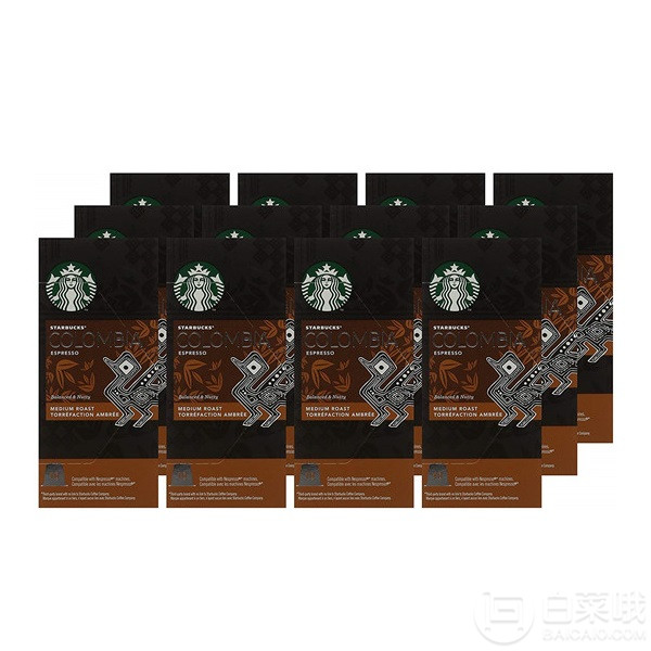 Starbucks 星巴克 哥倫比亞濃縮膠囊咖啡10粒*12盒裝 Prime會員免費(fèi)直郵含稅到手301元