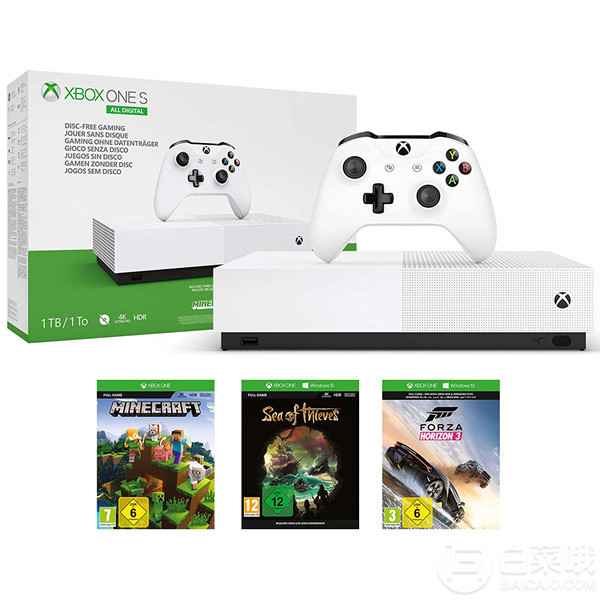 Microsoft 微软 Xbox One S 1TB 游戏机 《我的世界》+《盗贼之海》+《极限竞速3》同捆版1288元