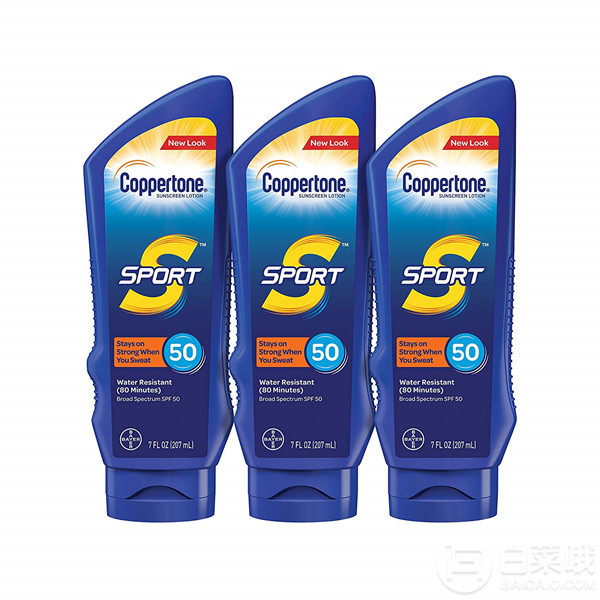 Coppertone 水宝宝 SPF50 运动清透防晒霜207ml*3瓶119.33元