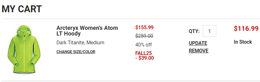 销量第一，Arc'teryx 始祖鸟 Atom LT 女士立领保暖棉服917.18元（天猫连帽款2600元）