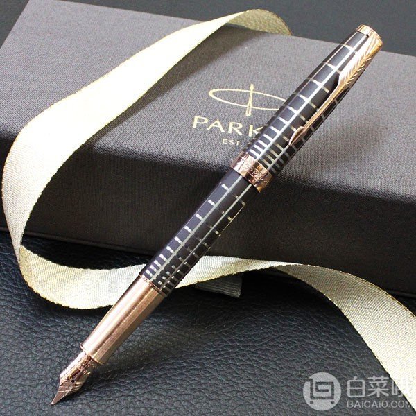 Parker 派克 Sonnet卓尔系列 巧克力格纹玫瑰金夹 18K金 钢笔F尖805.36元