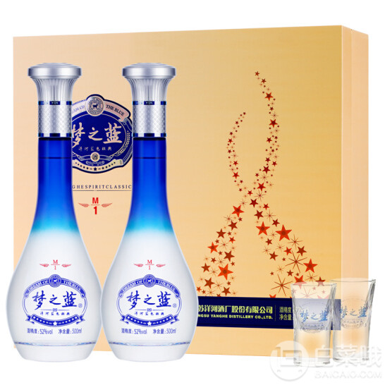 洋河 梦之蓝m1 52度 整箱装白酒 500ml*2瓶 礼盒装 2套1266.