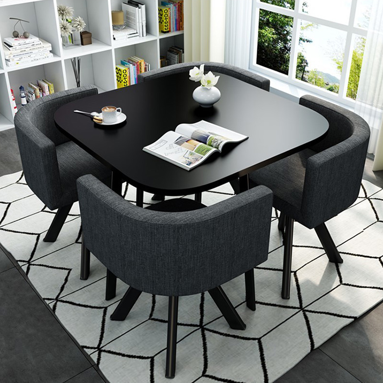 TIMI 天米 北欧简约餐桌椅组合 黑色方桌+4把灰色布艺椅子599.08元包邮（下单6.8折）