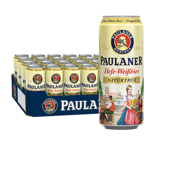 德国进口，PAULANER 柏龙 酵母型小麦啤酒 500ml*24听*3件407元包邮（135.67元/件，5.65元/听）
