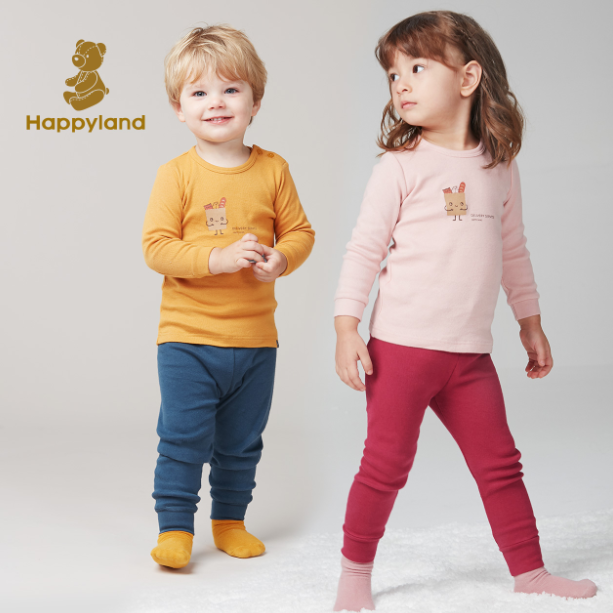 韩国TOP童装品牌，Happyland 男女童长袖纯棉内衣套装59元包邮（需领券）