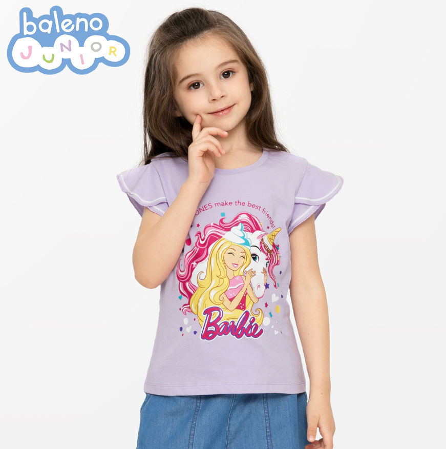 baleno junior 班尼路 女中童芭比印花花边短袖T恤 6色 100~150cm30.94元包邮（双重优惠）