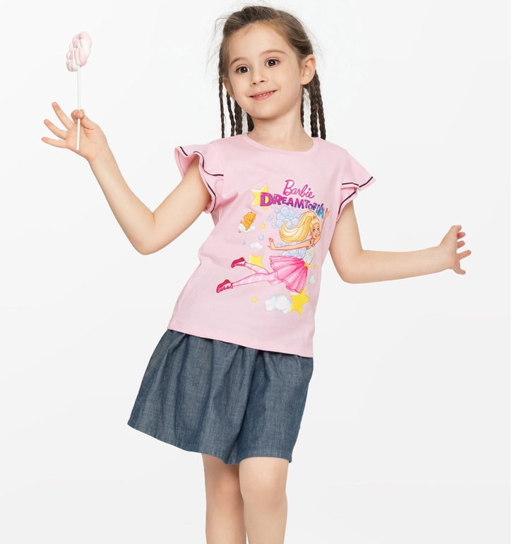 baleno junior 班尼路 女中童芭比印花花边短袖T恤 6色 100~150cm30.94元包邮（双重优惠）