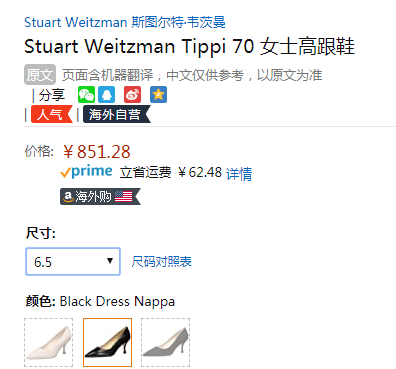 <span>白菜！</span>US6/6.5码，Stuart Weitzman Tippi 70 真皮小尖头高跟鞋新低851.28元