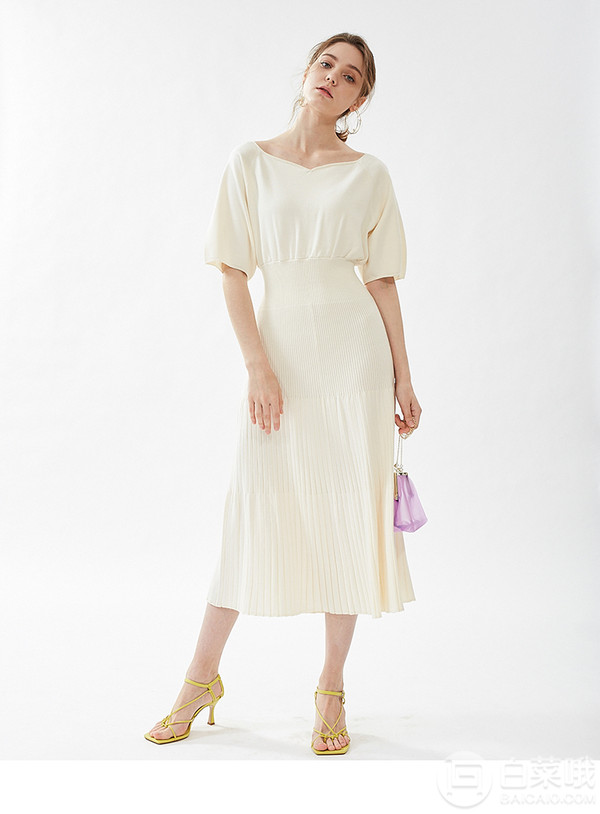 2020夏新品，SNIDEL 纯色收腰针织连衣裙 SWNO201167新低201.26元（1件85折）