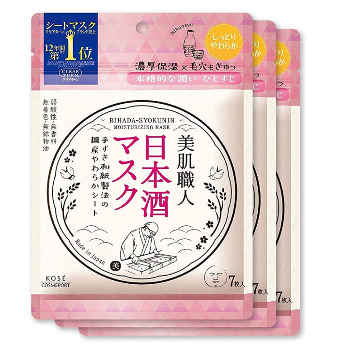 国际免邮月，Kose 高丝 Clear Turn 美肌职人日本酒保湿面膜7片*3袋78.25元（3件9折）