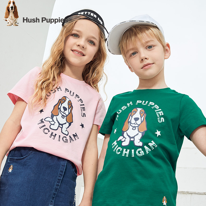 Hush Puppies 暇步士  中大童短袖纯棉T恤（105~170）多色多款48元包邮（需领券）