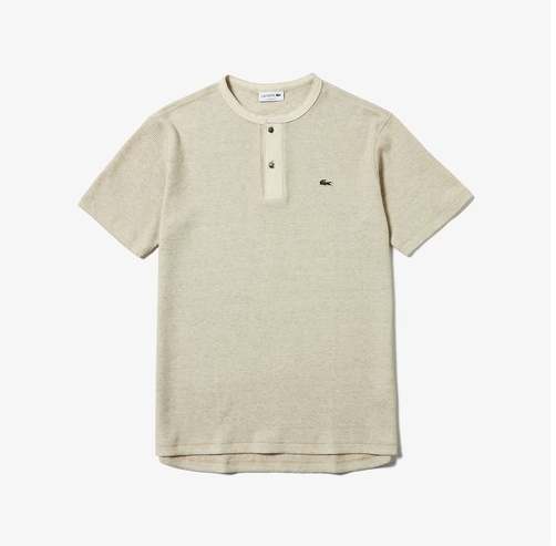 日版L码，Lacoste 法国鳄鱼 亨利领华夫格针织短袖T恤 TH044EL250.99元（1件85折）