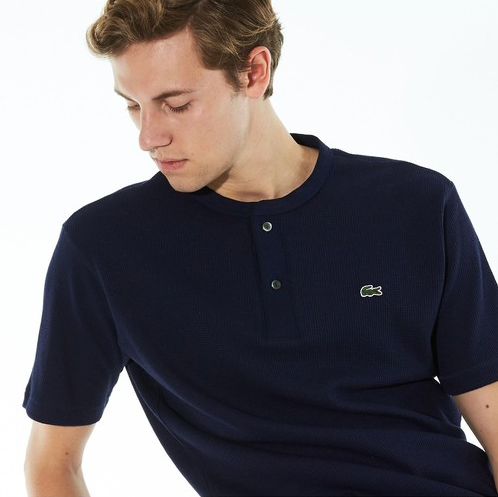 日版L码，Lacoste 法国鳄鱼 亨利领华夫格针织短袖T恤 TH044EL250.99元（1件85折）