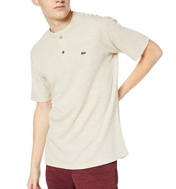 日版L码，Lacoste 法国鳄鱼 亨利领华夫格针织短袖T恤 TH044EL250.99元（1件85折）