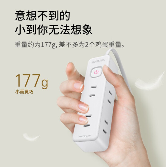 PHILIPS 飞利浦 便携口袋插座 SPS1621A/93 6位1.8米18.9元包邮（需领券）