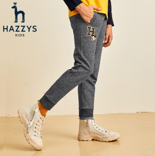 Hazzys 哈吉斯 男童中大童棉质针织休闲长裤（105-165cm码） 两色149元包邮（需领券）