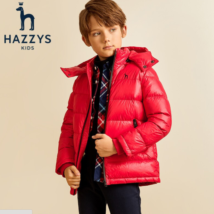 2020冬季新款，Hazzys 哈吉斯 儿童男童白鸭绒连帽羽绒服（105-165cm码） 4色399元包邮（需领券）